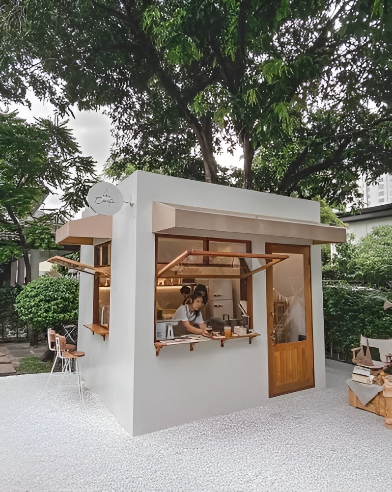White kiosk — before