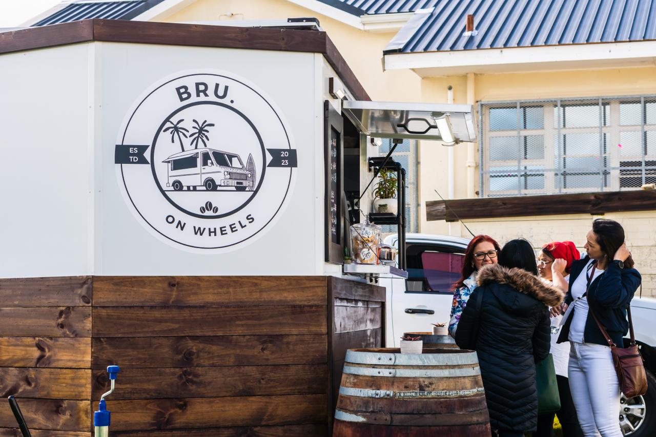 BRU. On Wheels coffee truck at sunset in Cape Town